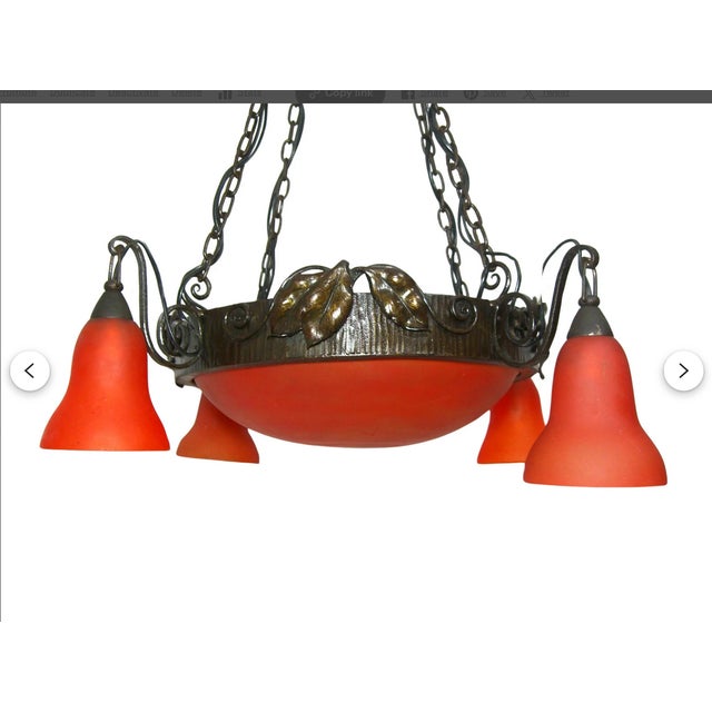 Black French Art Deco Art Nouveau Pate de Verre Chandelier, 1980s For Sale - Image 8 of 11