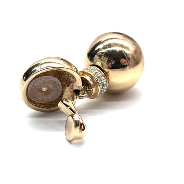 Vintage Double-Ball Ear Clips in Gold & Crystals from Christian Dior, 1980s, Set of 2 For Sale - Image 9 of 13