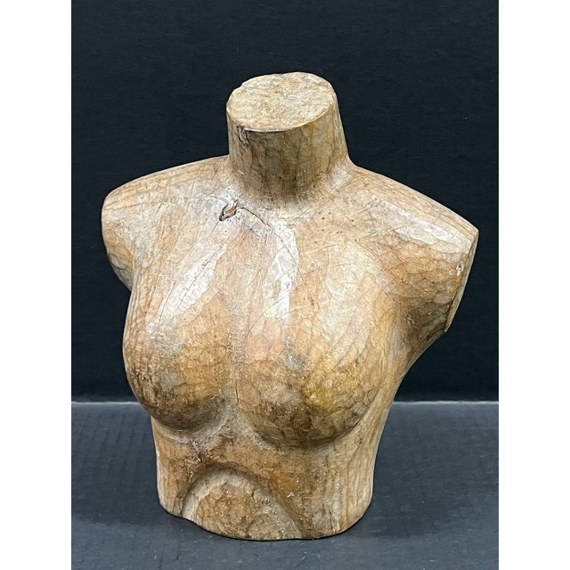 Wood Late 20th Century Carved Wood Solid Female Torso Sculpture #K58 For Sale - Image 7 of 9