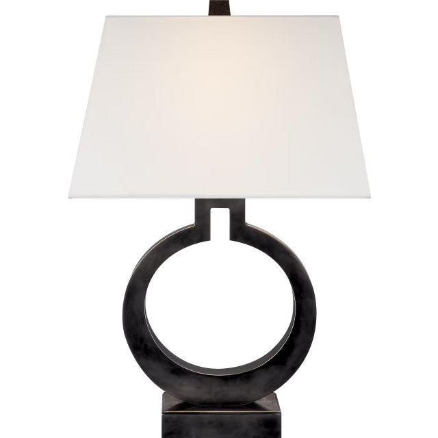 Modern Chapman & Myers by Visual Comfort Signature Ring Form Large Table Lamp in Bronze with Linen Shade For Sale - Image 3 of 3