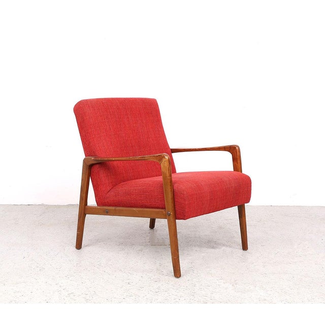 Vintage Danish Wooden Armchairs with Coral Fabric, 1950s, Set of 2 For Sale - Image 4 of 13