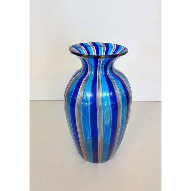 Postmodern Murano Glass Vase with Blue and Light Blue Canes and Avventurine, 1980s For Sale - Image 3 of 12