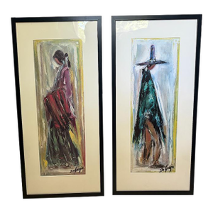 Vintage Framed Ted DeGrazia Mid-Century Southwestern Lithograph Prints Navajo Bride and Groom Pair