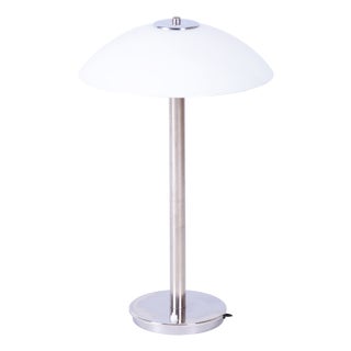 Bauhaus Table Lamp in Chrome, Steel, and Opaline Glass, Czech, 1930s For Sale