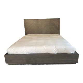 Restoration Hardware Herringbone Platform King Bed in Oak For Sale