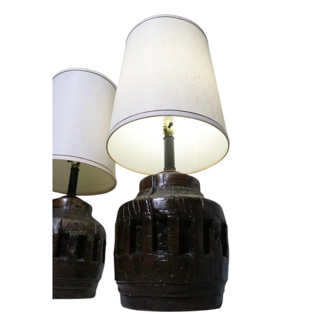 Pr. Rustic Brutalist School Wagon Wheel Table Lamps Circa 1970’s For Sale - Image 16 of 17