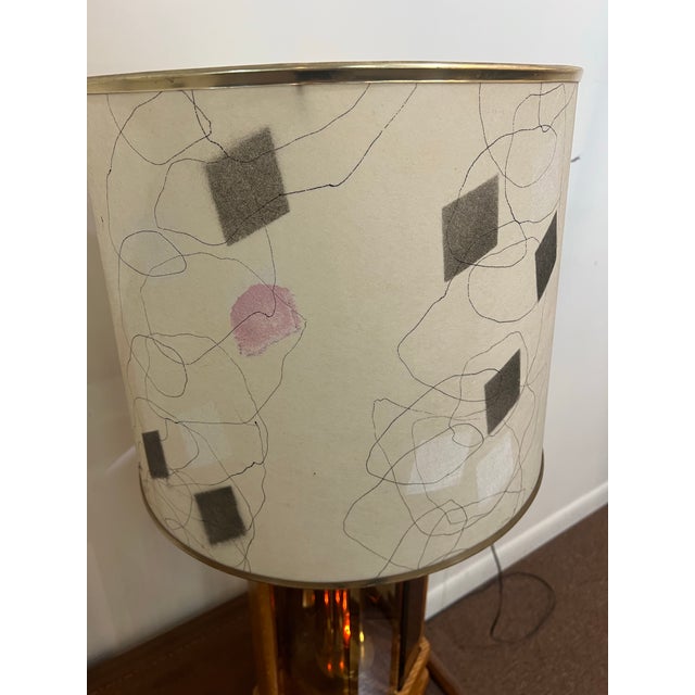 Brown 1960s Mid Century Modern Amber Glass Flickering Lamp Set of Two With Shades - a Pair For Sale - Image 8 of 10