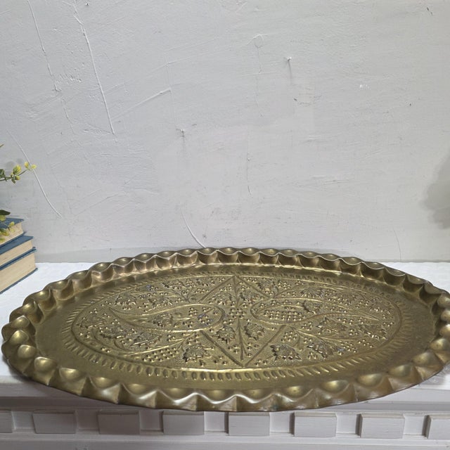 1940s Old World Oval Tray Large 24 Inch Embossed Floral Platter Authentic Well Preserved. For Sale - Image 11 of 17