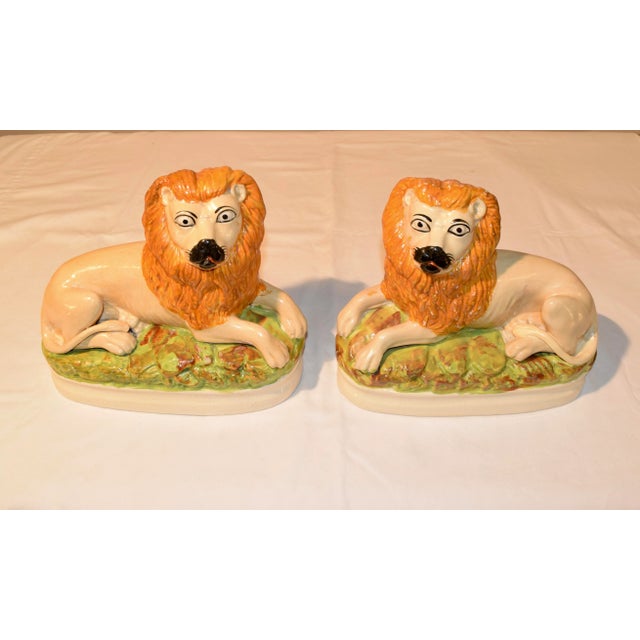 19th C Staffordshire Lions - a Pair For Sale - Image 10 of 12