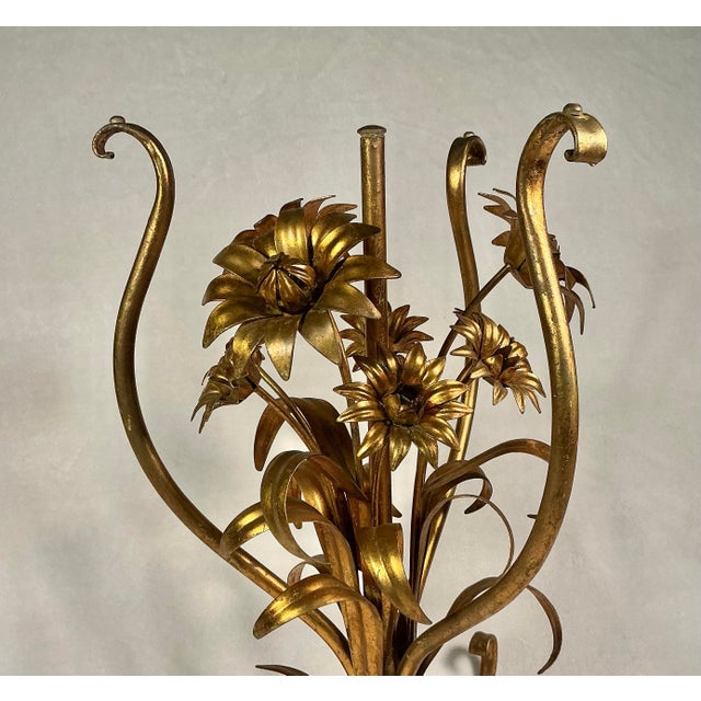 Gold Italian Mid-Century Hollywood Regency Gild Metal Floral Design Side Table, 60s For Sale - Image 8 of 12