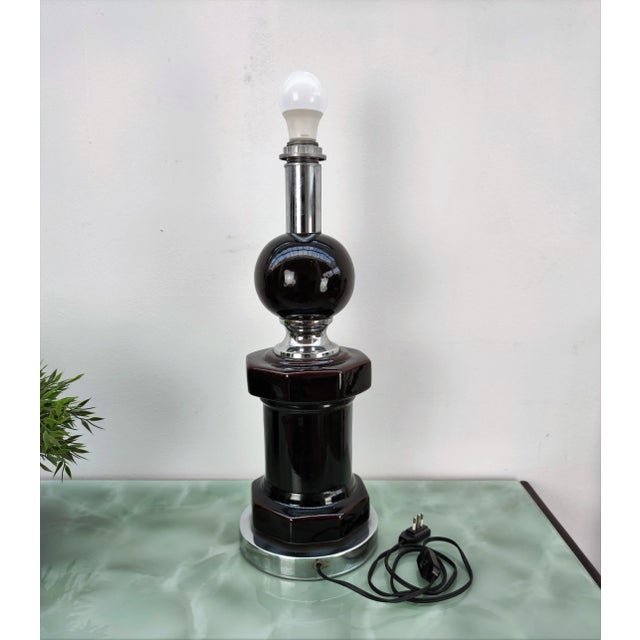 Silver Art Deco Ceramic and Chrome Table Lamp, 1960s For Sale - Image 8 of 11