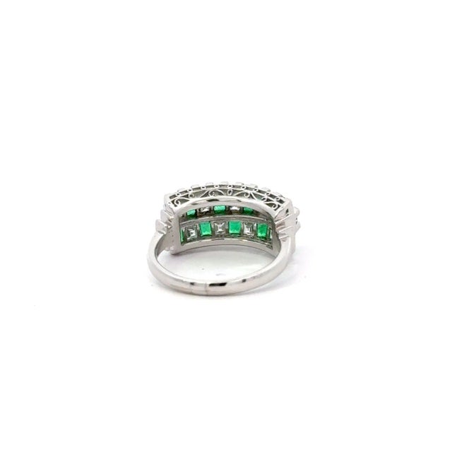 Metal 2 Carat Asscher Cut Emerald & Diamond Checkerboard Statement Ring For Sale - Image 7 of 9