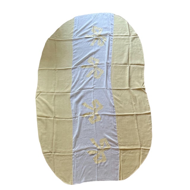 Exquisite Yellow Madeira Organdy Oval Tablecloth 96” Long X 66” Oval With 12 Matching Napkins..each — 16 x 15"