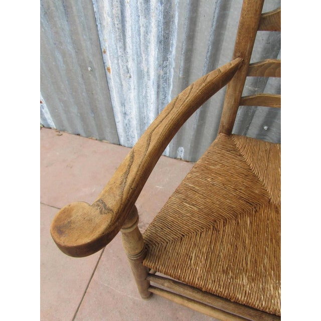 Wood Antique Dutch Rustic Farmers Armchair with Wicker Seat, 1900s For Sale - Image 7 of 15