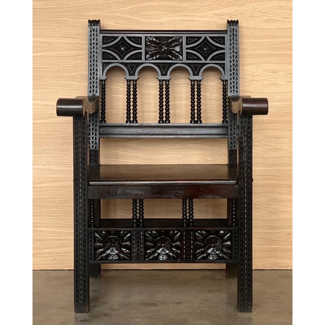 19th Century Spanish Colonial Altar Carved Armchairs with Wood Seat For Sale - Image 18 of 18