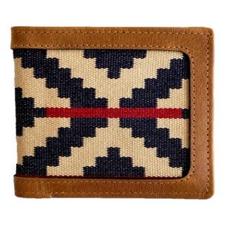 Men's Leather & Woven Wallet - Navy W/ Red Stripe For Sale
