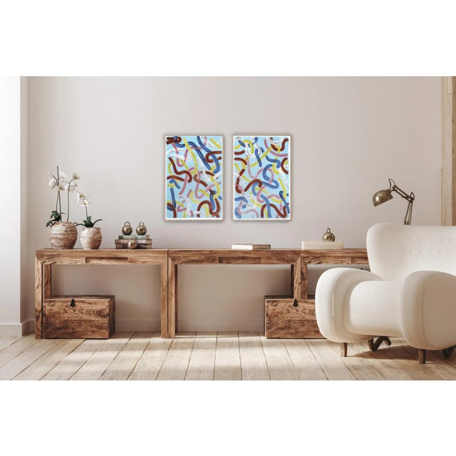 "Urban Brushstrokes on Baby Blue" is an abstract painting diptych by Spanish artist Natalia Roman. It is a beautiful...