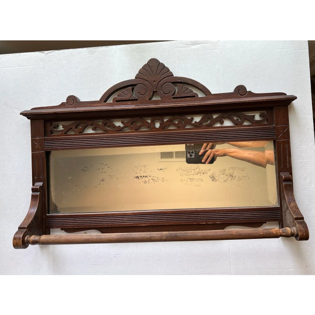 Victorian Antique Victorian Wall Mount Mirror With Towel Rack For Sale - Image 3 of 12