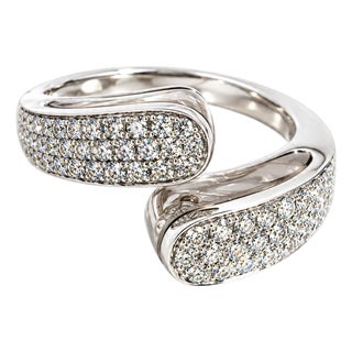 18k White Gold Rutilated Quartz & Pave Diamonds Cuff Design Ring, Size 7. 75 For Sale