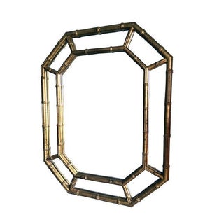 Hollywood Regency Bamboo Mirror in Gold & Ink For Sale