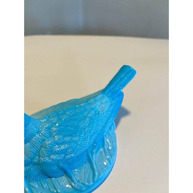 Vintage Heisey Bird on Nest-Light Blue Milk Glass Candy Dish For Sale - Image 4 of 6