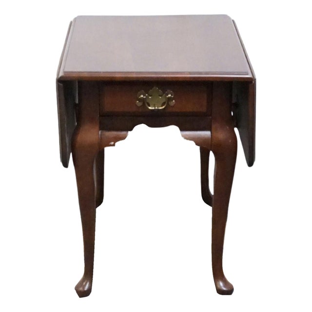 Bassett Furniture Solid Cherry Traditional Style 34" Drop Leaf Accent End Table For Sale