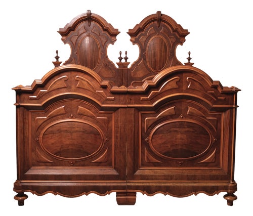 Antique Wooden Double Bed Frame, 1950s