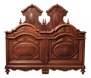 Antique Wooden Double Bed Frame, 1950s