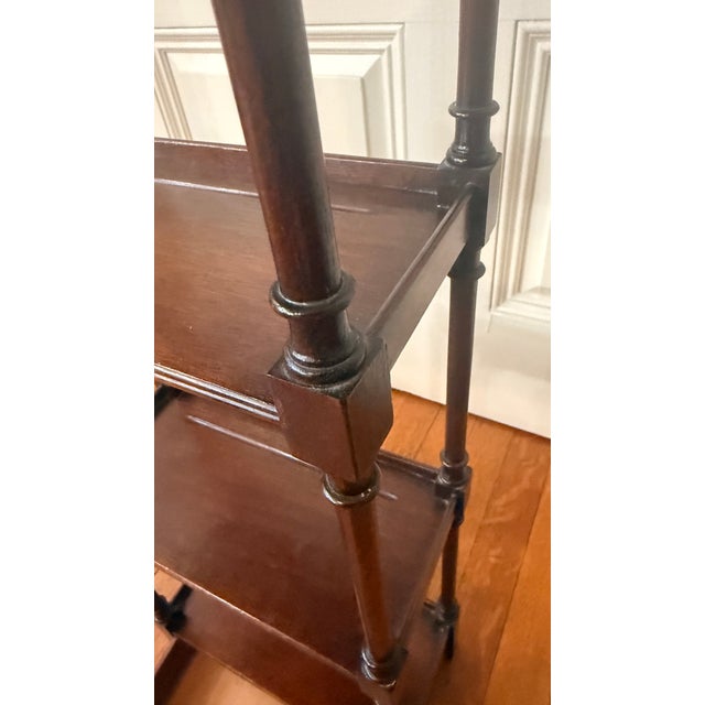 Late 20th Century Asian-Inspired Pagoda Top Wall-Mounted Hanging Étagère / Display Shelf in Mahogany With Drawer For Sale - Image 10 of 12