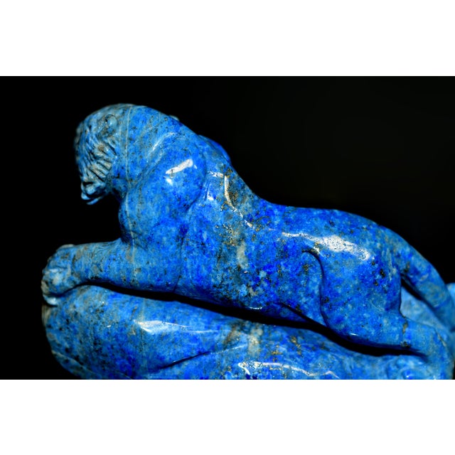 Natural Lapis Tiger Statue With Golden Pyrite Paperweight For Sale - Image 10 of 11