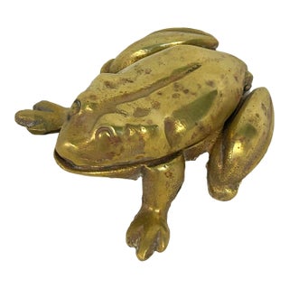Vintage Cast Brass Frog Hinged Lidded Trinket Box For Sale