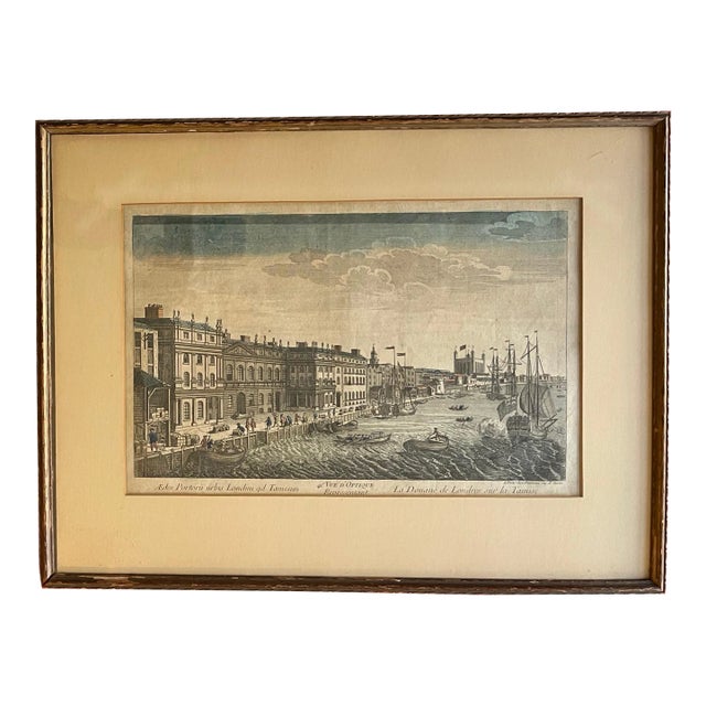 Antique 18th Century French Print of the Thames River Docks & Customs House in London Circa 1770 For Sale