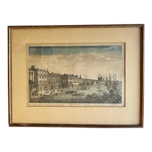 Antique 18th Century French Print of the Thames River Docks & Customs House in London Circa 1770