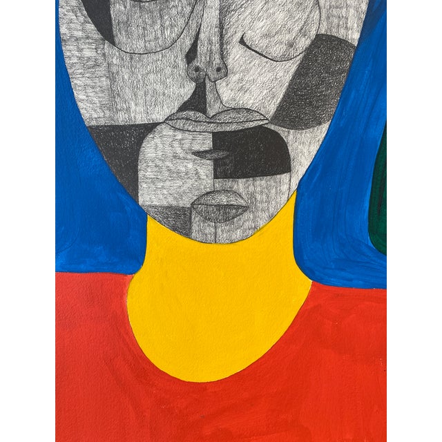 Pop Art Early 21st Century Cubist Portrait in Mixed-Media on Paper by Outsider Artist For Sale - Image 3 of 6