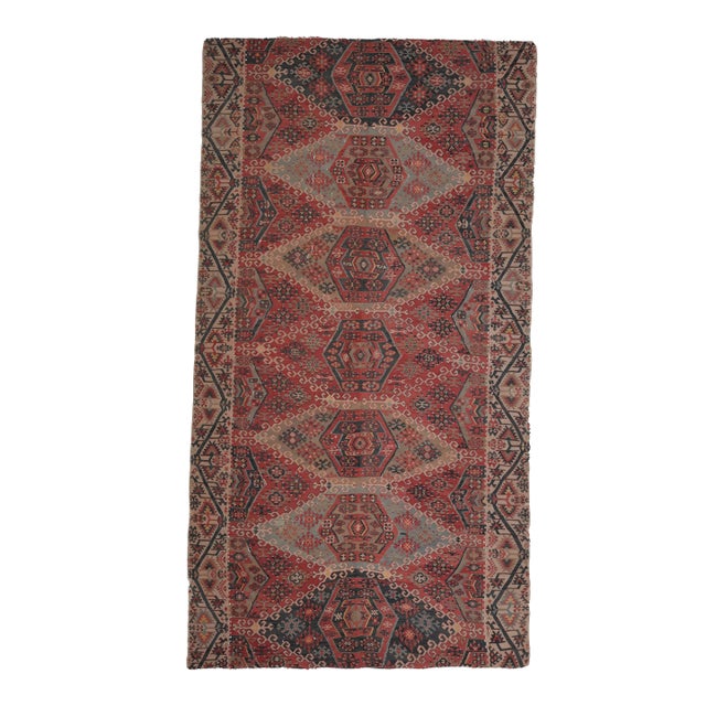 1970s Vintage Handmade Wool Cotton Red Area Rug For Sale