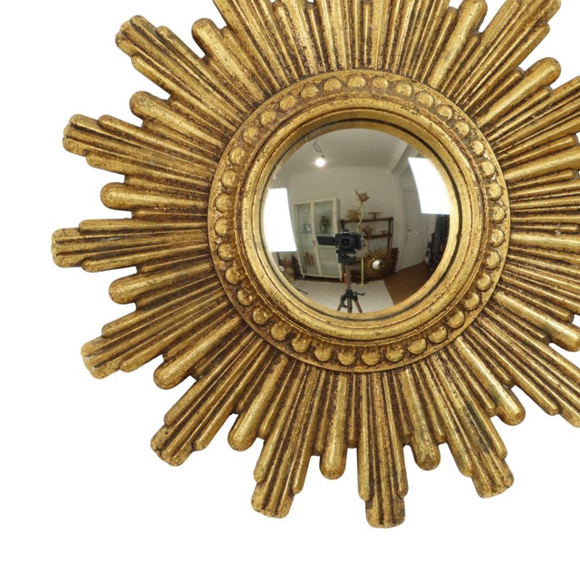 Small Sunburst Mirror in Gold, 1960s For Sale - Image 6 of 15