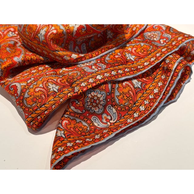 Vintage Paisley Silk Oblong Scarf in Orange colors For Sale - Image 12 of 12