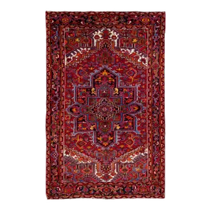 Vintage Handmade Heriz Red Medallion Wool Rug 5'3" X 8'2"