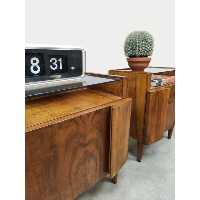 Wood Vintage Italian Teak Veneer Nightstands, Set of 2 For Sale - Image 7 of 7