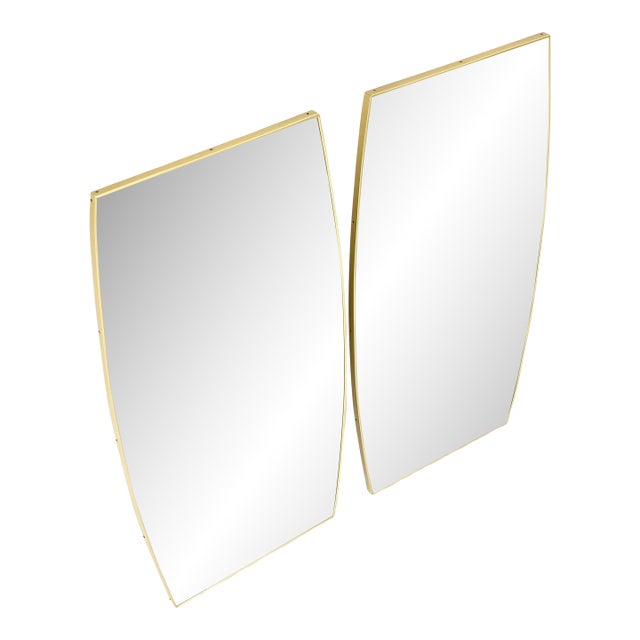 Pair of 1970s Italian Mid Century Modern Boat Shape Brass Frames Mirrors MINT! For Sale