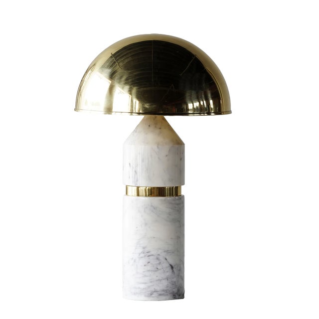 Contemporary Matthew Izzo Home - Art Deco White Marble & Polished Brass Table Lamp - New For Sale - Image 3 of 3