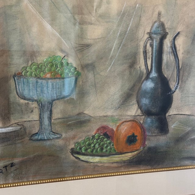 Mid-Century Original Still Life Pastel, Signed Hertz, Framed For Sale - Image 4 of 10