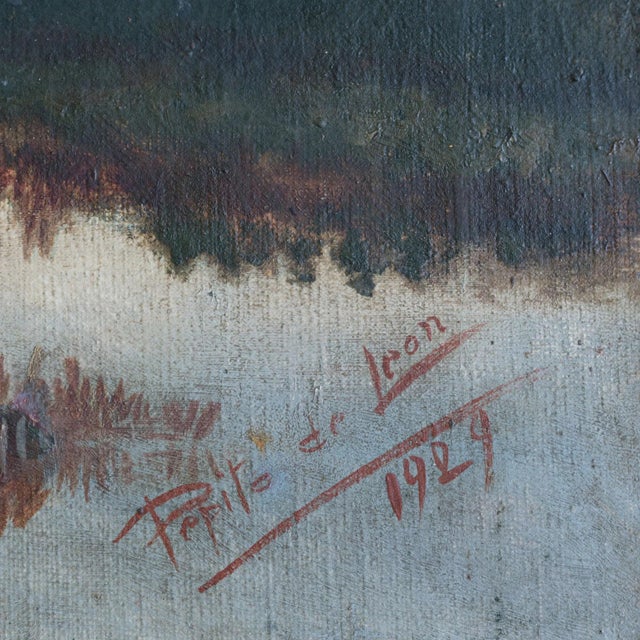 After Barbizon School, Lady Tending a Flock of Geese at Dusk or Dawn, 1920s, Oil on Canvas For Sale - Image 6 of 8