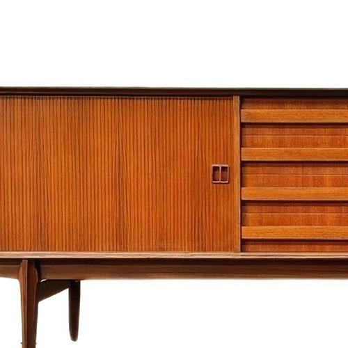 Modern Mid-Century Danish Teak Lowboard with Roller Doors by Oswald Vermaercke for V-Form, 1950s For Sale - Image 3 of 13