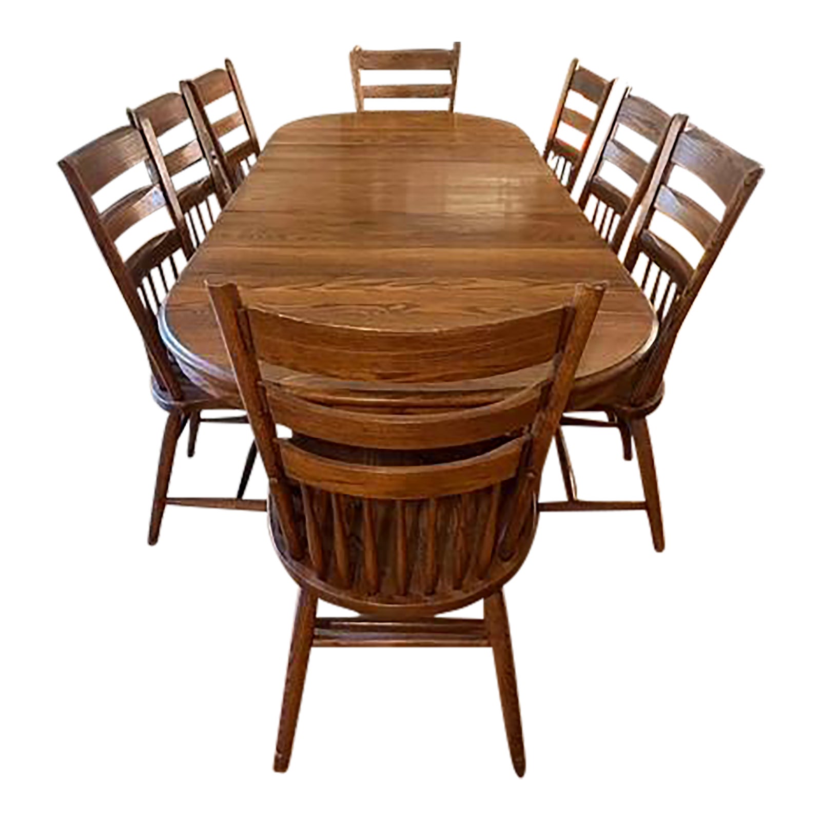 1990s Solid Wood Dining Table & Chairs - Set of 9 | Chairish