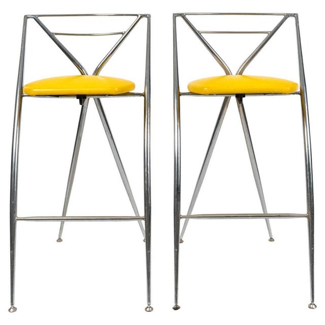 Silver Stools in Chromed Metal and Skai, 1980s, Set of 2 For Sale - Image 8 of 8