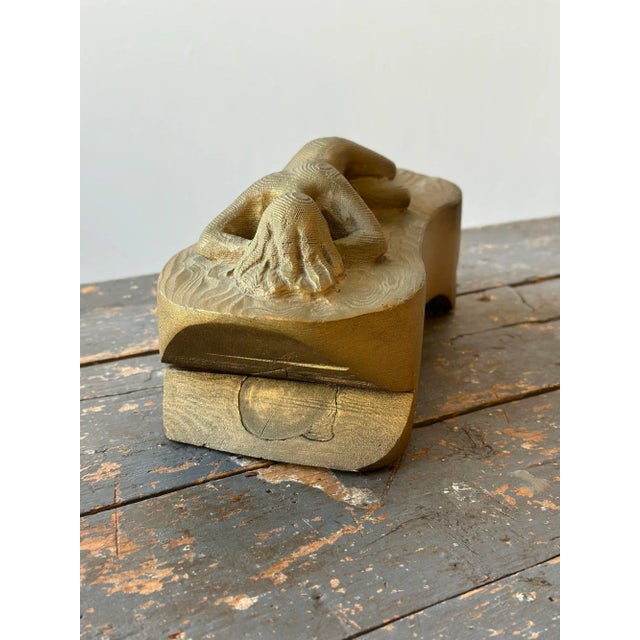 Vintage Gold-Painted Carved Wood Nude in Repose, Circa 1950s For Sale - Image 9 of 12