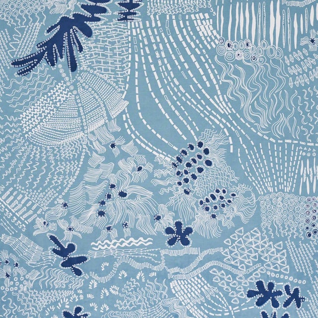 Sample - Schumacher X Clements Ribeiro Haven Fabric in Teal & Navy For Sale