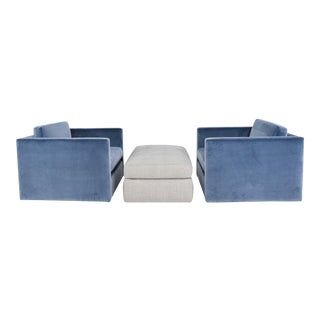 Knoll Charles Pfister Chairs in Velvet & Ottoman - 3 Pieces For Sale