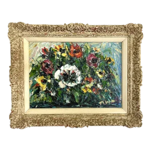 Original Impasto-Style Still Life Floral Painting Oil on Canvas Board